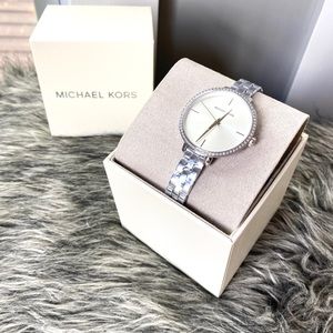 NWT authentic MK silver tone stone rim watch